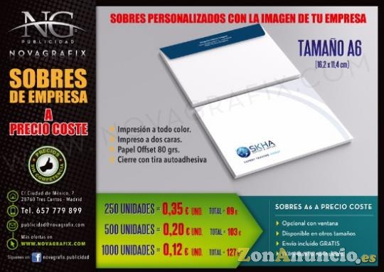 Sobres de empresa a precio de coste personalizados