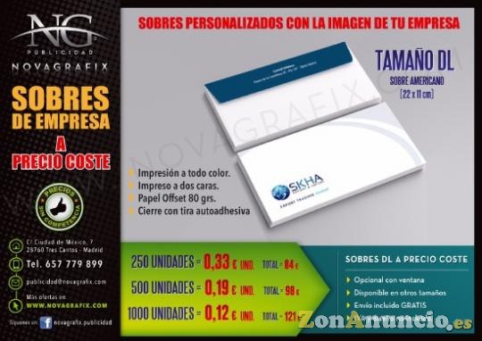 Sobres de empresa a precio de coste personalizados