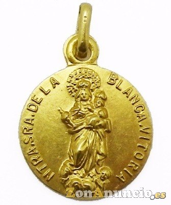 MEDALLA VIRGEN BLANCA VITORIA EN ORO Y EN PLATA.