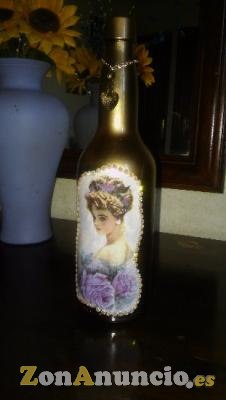 Botella Decorada Dama Vintage