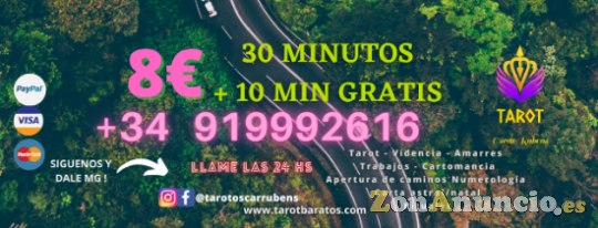Tarot 40 minutos 8 euros, 30 minutos+10 minutos gratis